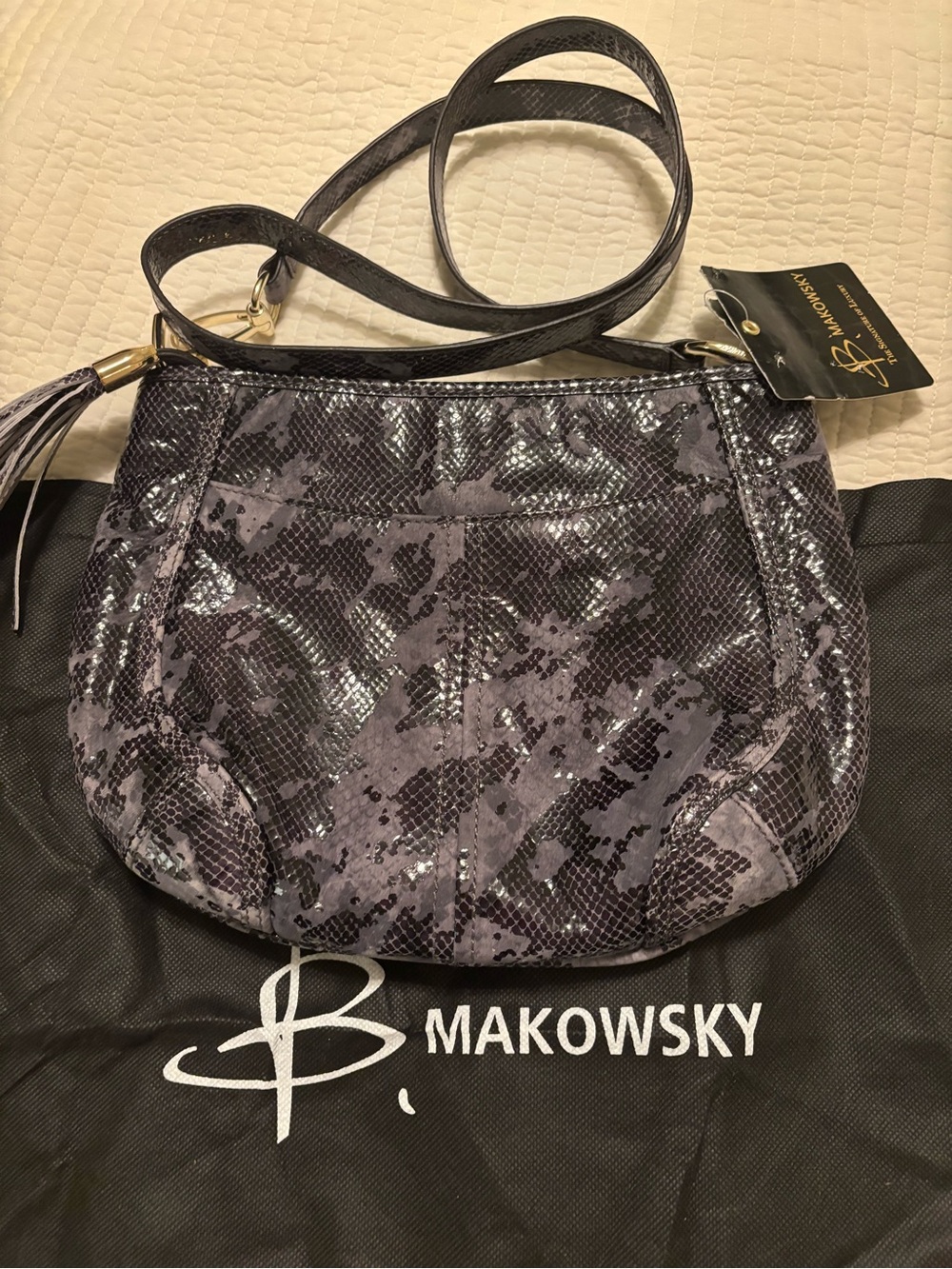 B. Makowsky snakeskin print shoulder/crossbody bag with dust bag - NWT
